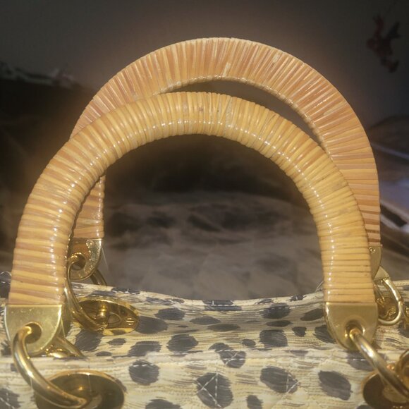 Christian Dior (vintage) Leopard Small Lady Dior 2-way Handbag Rattan Handles - Picture 10 of 11